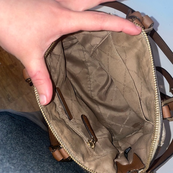 Michael Kors Brown and Ivory MK Logo Satchel with Gold Hardware - Picture 6 of 6